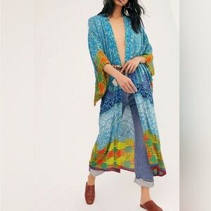 Free People Seven Wonders Maxi Kimono Duster Blue Size OS (one size)